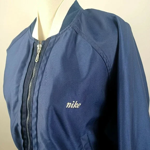 Vintage Nike Nylon Jacket Youth Large 12-14 Blue & White -Zip Up -Logo -90s